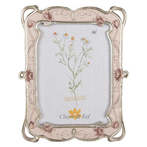 Růžový fotorámeček Hilde s květinovým dekorem – 13x18 cm Clayre & Eef