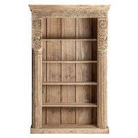 Estila Etno dřevěná knihovna Maleesa přírodní hnědé barvy s pěti poličkami a ornamentálním vyřez
