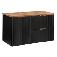 Comad Závěsná skříňka pod umyvadlo Casad s deskou a košem na prádlo 100 cm černá/dub wotan