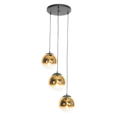 Art Deco závěsná lampa černá se zlatým sklem kulatá 3-světelná - Pallon QAZQA