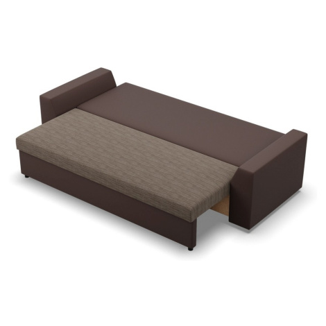 Rozkládací pohovka PAUL látka v kombinaci s eko-kůží Hnědá