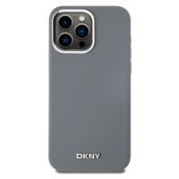 Zadní kryt DKNY Liquid Silicone Silver Metal Logo Magsafe pro Apple iPhone 15 Pro Max, šedá