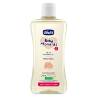 Chicco Olej masážní s bavlnou a vitamínem E Baby Moments Sensitive 74 % přírodních složek 200 ml