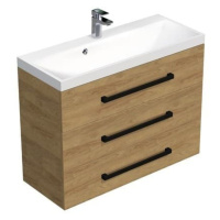 Koupelnová skříňka s černou úchytkou a umyvadlem SAT Cube Way 100x47,5x40 cm dub Hickory mat CUB