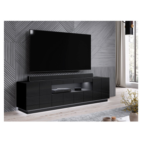 Kvalitní TV stolek Rebon, MDF černý lesk + LED podsvícení CAM