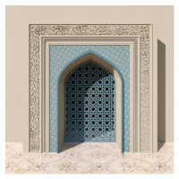 Umělecká fotografie Beige Mosque Arch With Blue Floral, dani3315, (40 x 40 cm)