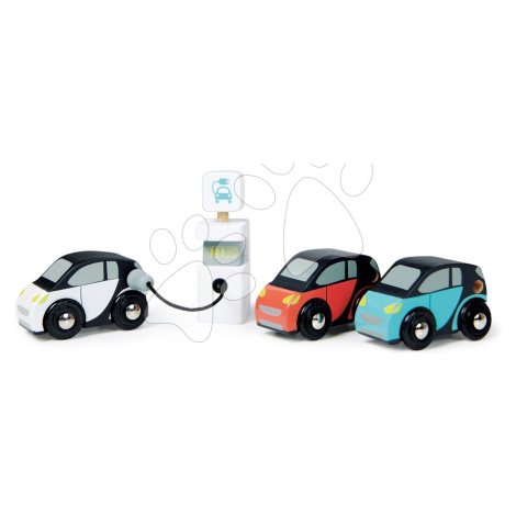 Dřevěné elektromobily Smart Car Set Tender Leaf Toys s nabíjecí stanicí a 3 autíčky od 18 měs.