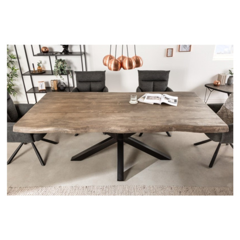Estila Moderní jídelní stůl Mammut z akáciového masivního dřeva šedohnědé barvy s černýma nohama