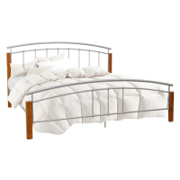 Manželská postel MIRELA, dřevo přírodní/stříbrný kov, 140x200
