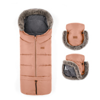 PETITE&MARS - Set zimní fusak Arctic 4v1 + rukavice na kočárek Furry Pastel Peach