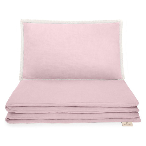 Maceshka Mušelínové povlečení Nature s ozdobným okrajem - rose blush, polštářek krajka