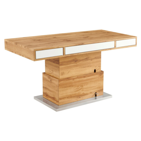 Livetastic KONFERENČNÍ STOLEK, bílá, barvy dubu, kov, kompozitní dřevo, 140/70/48-77 cm