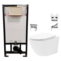 DEANTE Podomítkový rám, pro závěsné WC mísy bez tlačítka + WC REA Carlo Flat Mini Rimless + SEDÁ