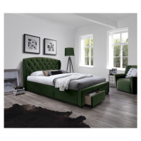 Dvoulůžková postel SABRINA –⁠ 160x200, látka, tmavě zelená