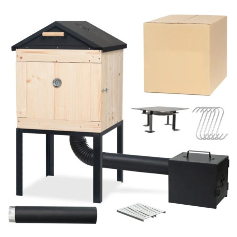 TOPKING Zahradní dřevěná udírna 120 cm s XL topeništěm a plechovou střechou - Grill&Smokehouse