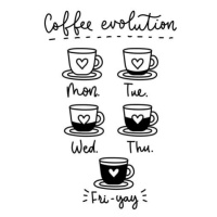 Ilustrace Coffee week evolution funny card with lettering, Mitoria, 40 × 40 cm