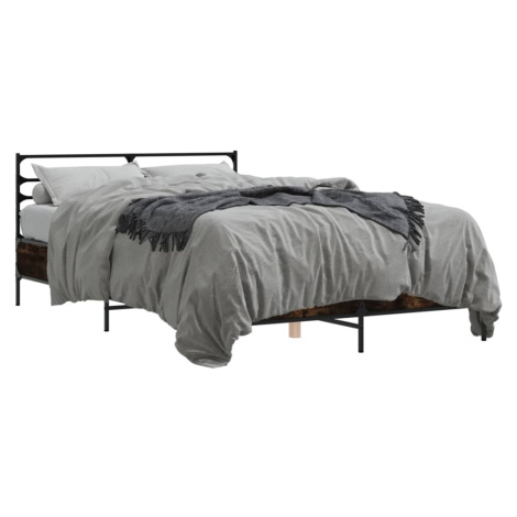 vidaXL Rám postele kouřový dub 120 x 190 cm kompozitní dřevo a kov