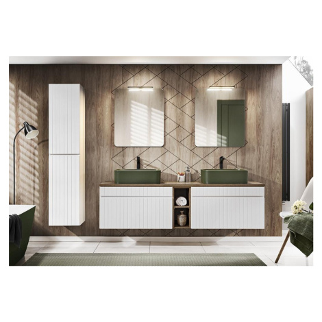 Comad Koupelnová sestava Iconic s deskou, umyvadly, skříňkami a zrcadlem 180 cm bílá/dub santa f