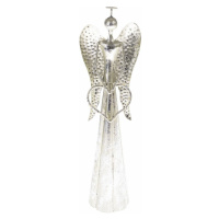 Vánoční kovová LED dekorace Angel with heart stříbrná, 9,5 x 30 cm