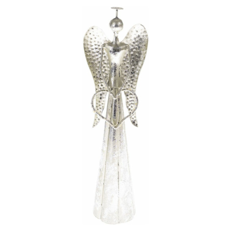 Vánoční kovová LED dekorace Angel with heart stříbrná, 9,5 x 30 cm