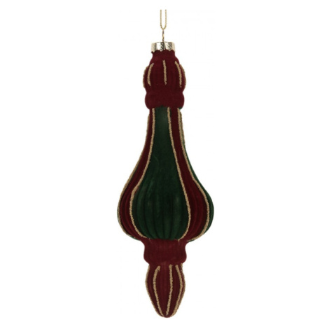 Červeno-zelená vánoční ozdoba se sametovým povrchem Lagala II – 6x17 cm Clayre & Eef