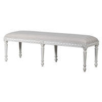 Estila Provence luxusní mahagonová bílá lavice Sebastian s vyřezávanou konstrukcí a čalouněním v