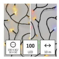 LED vánoční řetěz 2v1, 10 m, venkovní i vnitřní, teplá bílá/multicolor, programy