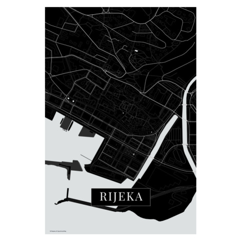 Mapa Rijeka balck, 26.7 × 40 cm