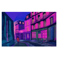 Ilustrace Picturesque street landscape at night, VolodymyrKozin, 40 × 26.7 cm