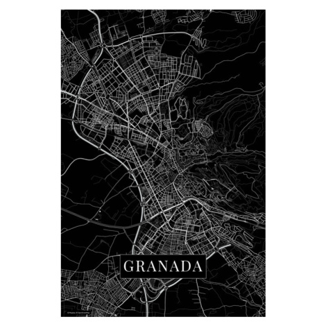 Mapa Granada black, (26.7 x 40 cm)