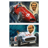 Fotografie Alberto Ascari driving a Maserati (top) and Juan Manuel Fangio driving a Mercedes-Ben