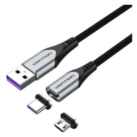 Vention 2-in-1 USB 2.0 to Micro + USB-C Male Magnetic Cable 5A 1.5m Gray Aluminum Alloy Type