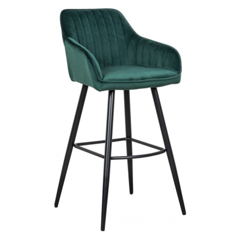 Estila Moderní barová židle Vittel se sametovým smaragdovým potahem s černými kovovými nohami 10