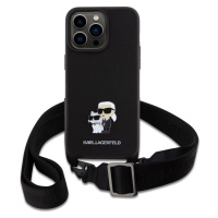 Zadní kryt Karl Lagerfeld Saffiano Crossbody popruh Metal Karl and Choupette pro Apple iPhone 15