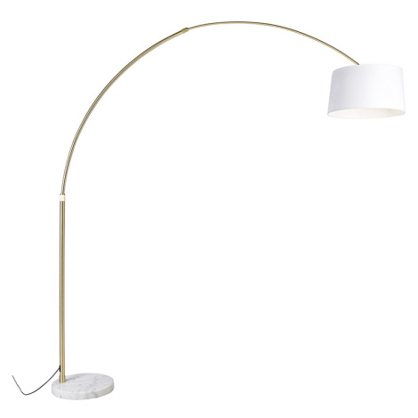 Oblouková lampa mosazná s bílým látkovým stínidlem bílá 50 cm - XXL QAZQA