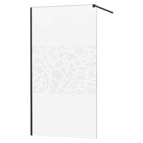 MEXEN/S KIOTO Sprchová zástěna WALK-IN 80x200 cm 8 mm, černá, bílý vzor 800-080-101-70-85