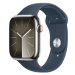 Apple Watch Series 9 45mm Cellular Stříbrný nerez s bouřkově modrým sportovním řemínkem - S/M