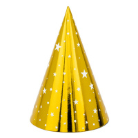 PartyDeco Párty kloboučky - Zlaté s hvězdami