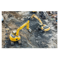 Ilustrace Aerial view of diggers at construction site, Don Mason, 40 × 26.7 cm