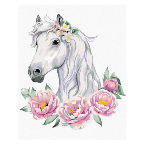 ZUTY - Diamantové malování (s rámem) - Bílý kůň s pivoňkami