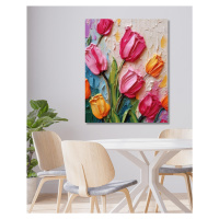 Obrazy na stěnu - Malba barevných tulipánů Rozměr: 80x100 cm, Rámování: vypnuté plátno na rám