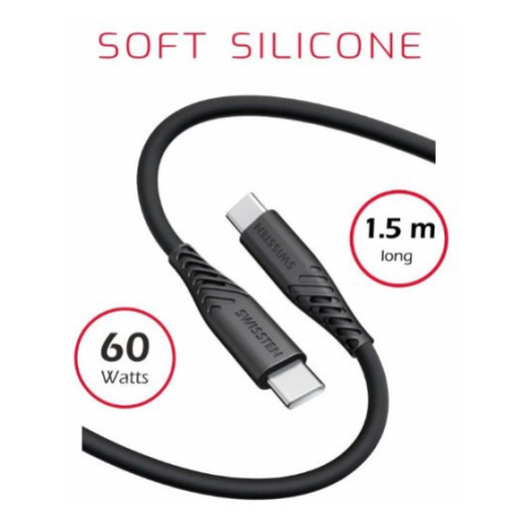 SWISSTEN DATOVÝ KABEL SOFT SILICONE USB-C / USB-C 1,5 M 60W ČERNÝ