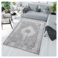 Exkluzivní šedý koberec s bílým orientálním vzorem