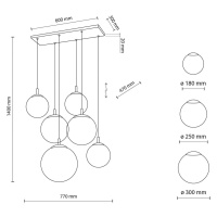 TK Lighting Závěsné svítidlo Esme, opálové sklo, šestisvětlo, obdélníkový tvar