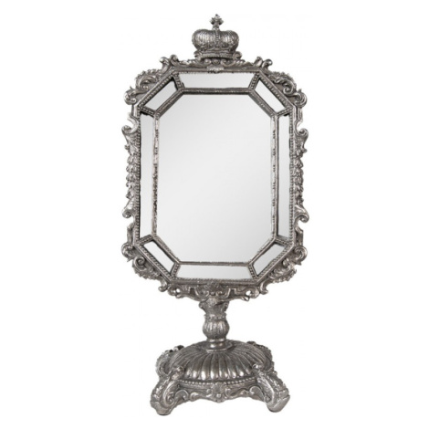 Stříbrné plastové stolní zrcadlo s okrasnými vlnkami a korunou – 15x10x31 cm Clayre & Eef