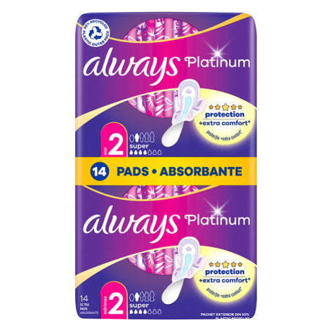 Always Platinum Super Hygienické Vložky S Křidélky 14 ks