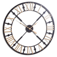 Estila Industriální nástěnné hodiny ANLL kruhového tvaru v černo-zlaté barvě 95cm