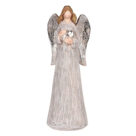 Dekorace Anděl se stříbrnými křídly a srdcem, polyresin, šedá Autronic