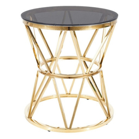 Přístavný stolek CLORK zlatá/kouřová
