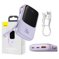 Powerbanka Baseus Qpow Pro s Lightning, USB-C, USB kabelem, 10000mAh, 20W (fialová)